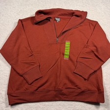 Berkley Jensen Women's L Rust Orange Quarter-Zip Ribbed Collar Sweatshirt NWT