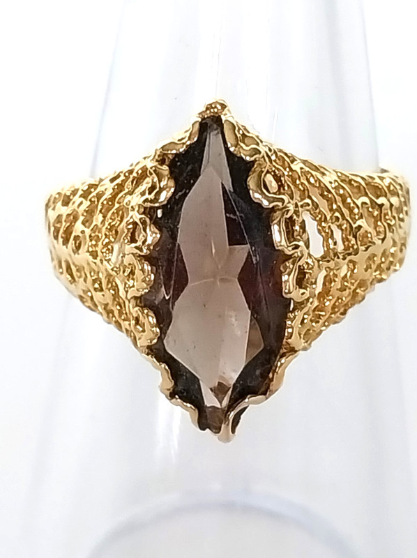 Smokey Quartz 18k Yellow Gold Marquise Shaped Ring Size 6