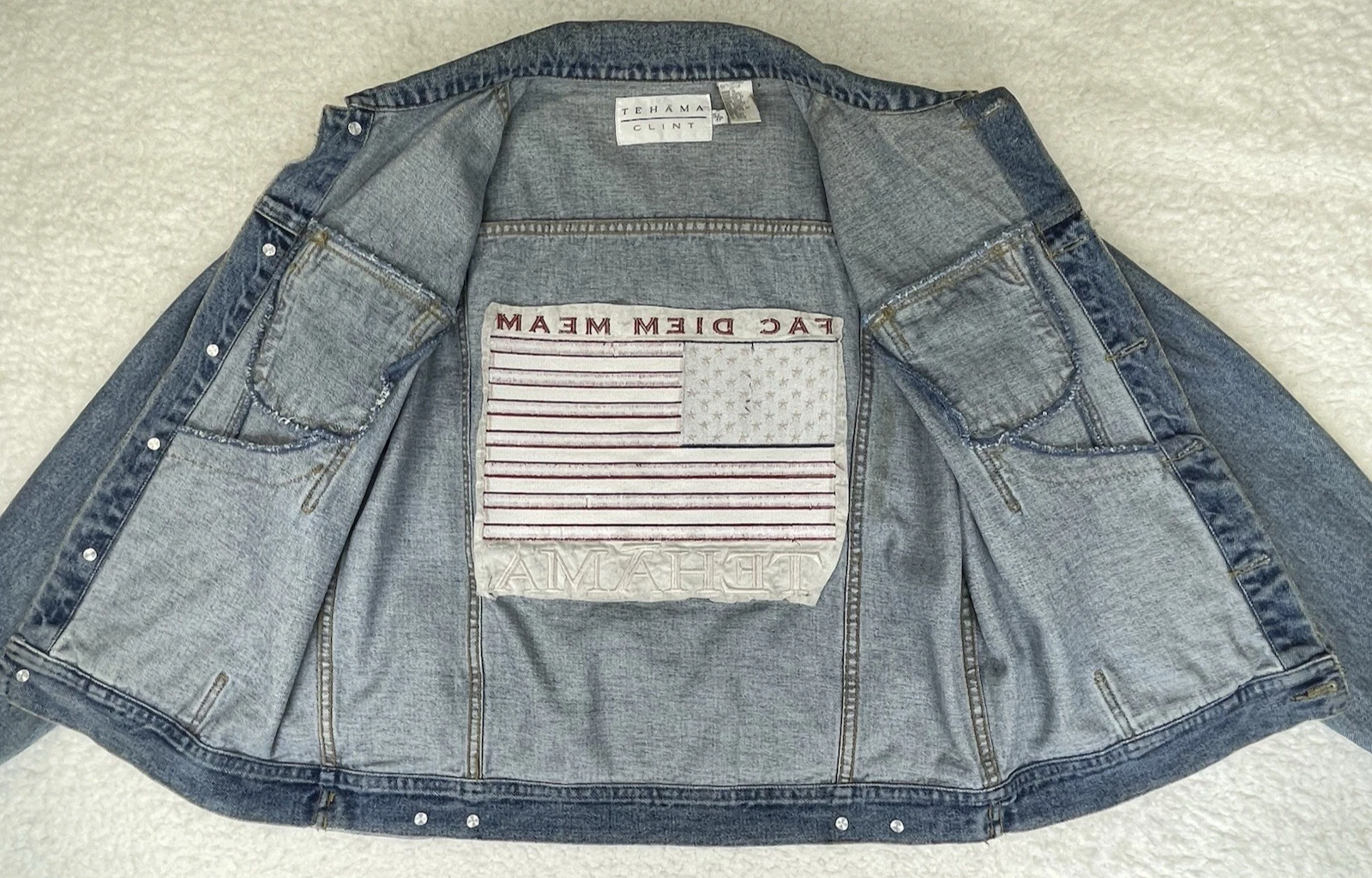 VTG Tehama-Clint Eastwood American Flag Embroidered Denim/Jean Jacket Unisex S - product detail image 22