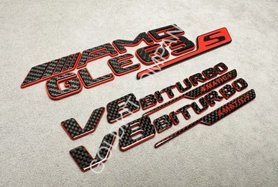 Emblem Badge Set Carbon fiber metal red GLE 63 s V8 biturbo 4 Matic+ 2-component