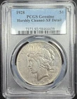 1928 PCGS Genuine Silver Peace $1 - Harshly Cleaned - XF Detail - Key Date