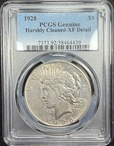 1928 PCGS Genuine Silver Peace $1 - Harshly Cleaned - XF Detail - Key Date