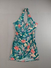 Venus Women Dress 2X Green Floral Halter Neck Sleeveless Midi Rushed Faux Wrap