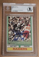 Signed RAY GUY Oakland Raiders 1974 Topps Rookie card #219 Beckett Slabbed