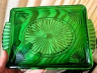 Vintage 12x8" Emerald Green Depression Glass Serving Tray – Rectangular Handles