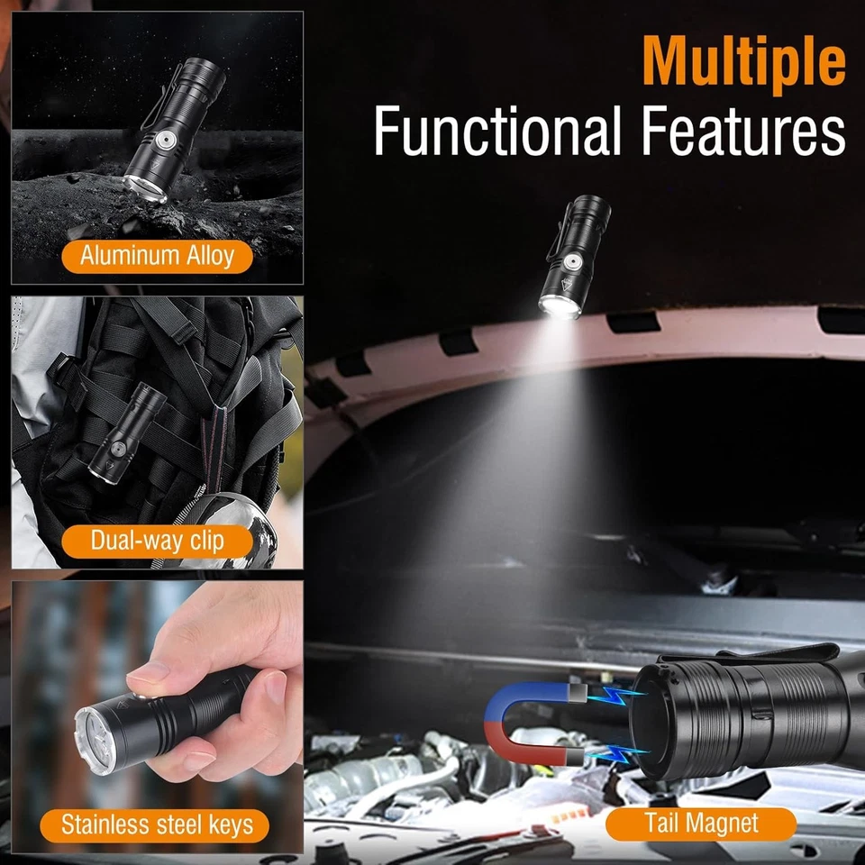 Linterna Táctica Mini Linterna LED Luz de Trabajo Super Brillante USB Recargable Foto 2 de 4