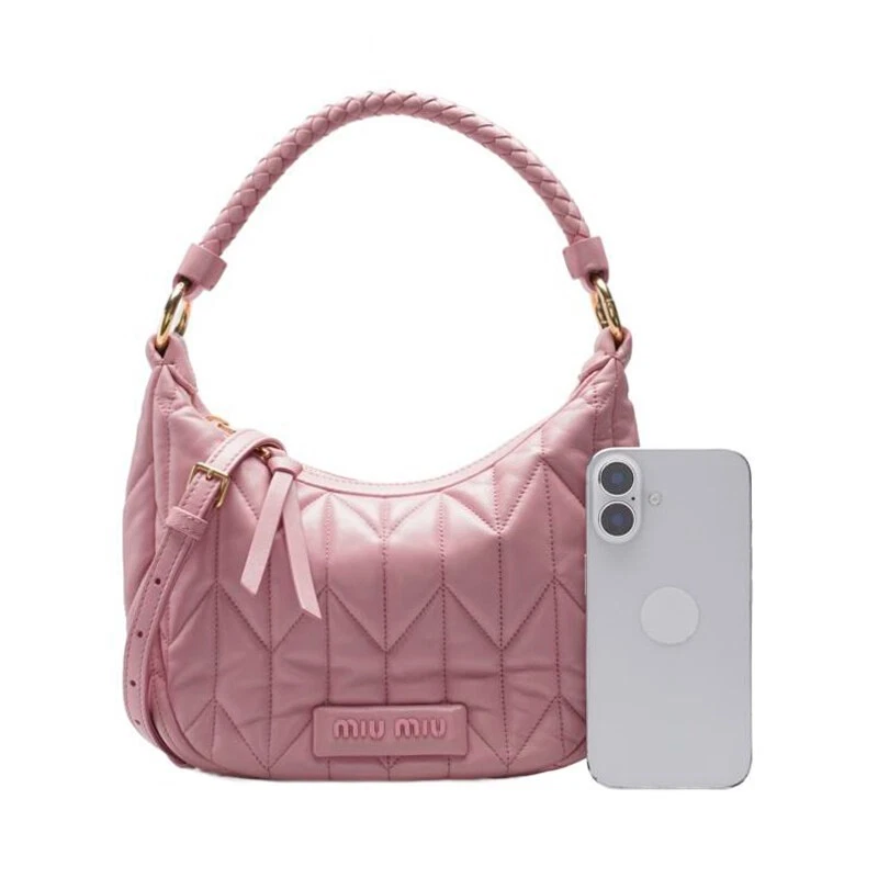 Borsa donna Miu Miu in pelle di agnello rosa trapuntata Matelasse Trapunta Hobo