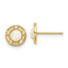 14k Yellow Gold Polished Created Opal and Cubic Zirconia Stud Earrings 0.76gm