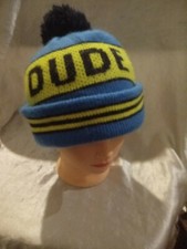 DUDE KNIT HAT CAP WINTER BLUE/BLACK/LIME GREEN SIZE 4-16 KIDS UNISEX