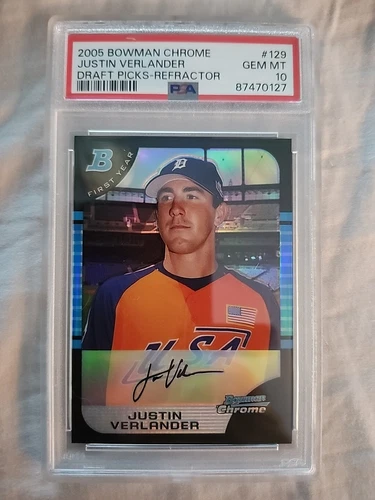 2005 Bowman Chrome Draft Picks 129 Justin Verlander Refractor PSA 10 - Pop 13