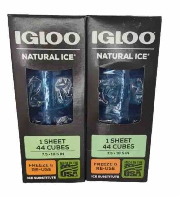 2x Igloo Freeze And Re-Use Natural Ice Substitute Sheet 44 Cubes X 