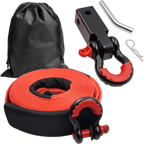 Offroad Recovery Kit - 3" x 30 ft Tow Strap, Hitch Receiver, D-Ring Shackles