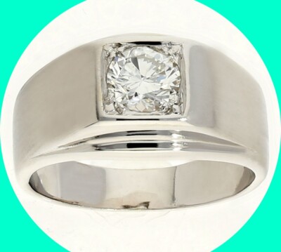 Mens Diamond Solitaire Pinky Ring H Color 13K White Gold