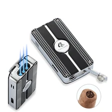 Galiner Windproof Cigar Lighter With Punch 3 Jet Flame Torch Refillable Gift Box