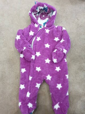 Kite Baby Girl Purple Fluffy Pramsuit/snowsuit*EUC*floral*star
