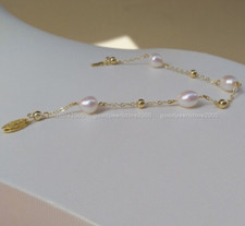 Beautiful 7.5"-8"AAA Akoya Genuine White baroque Pearl Bracelet 14k Gold P Clasp