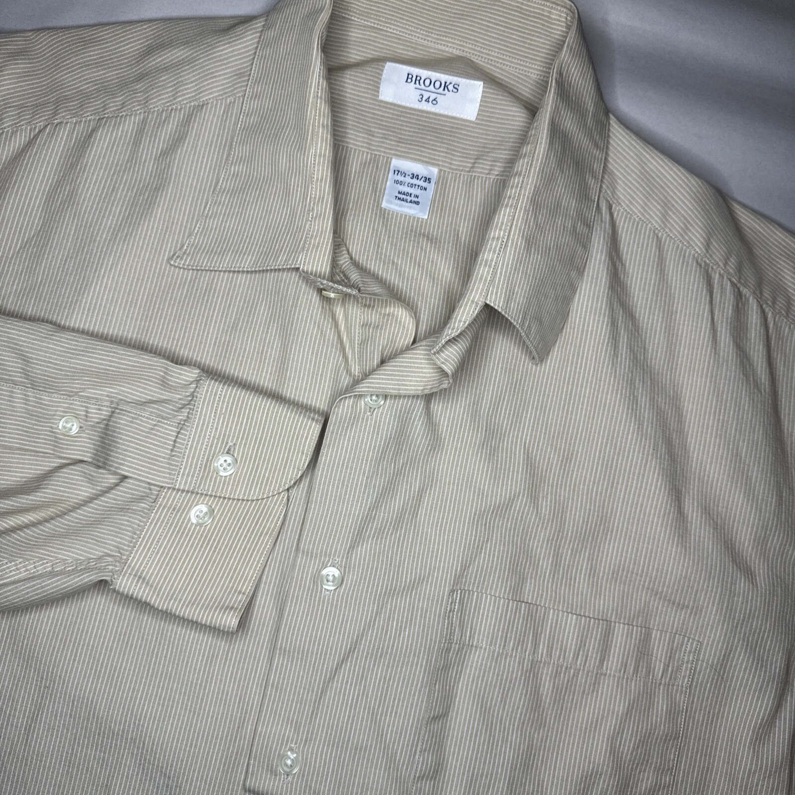 Brooks Brothers 346 Regular Men's Light Brown Striped Dress Shirt 17.5