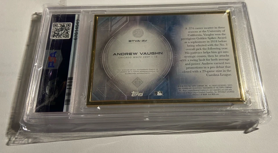 2020 Bowman Transcendent /25 Auto Gold-Framed Var. Andrew Vaughn PSA 10 POP 1 - Image 2 of 2