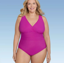 Women's Waist Detail V- Neck One Piece Swimsuit - Purple Plus Size 16
