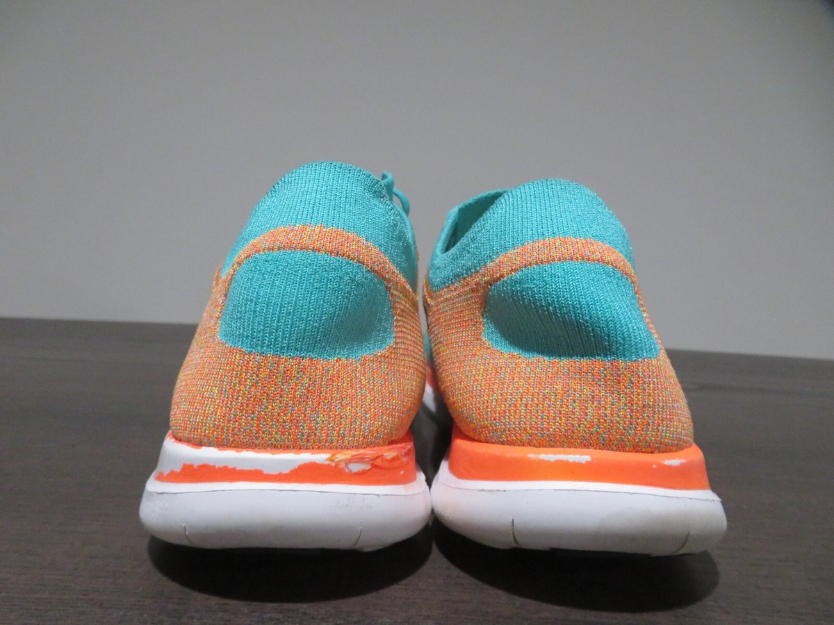 Nike Free Flyknit Mens 13 Shoes Orange Green 631053-300 Running Sneaker