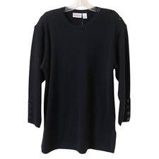 Vintage 90s Essential Elements NWT Button Neck Long Black Wool Knit Sweater