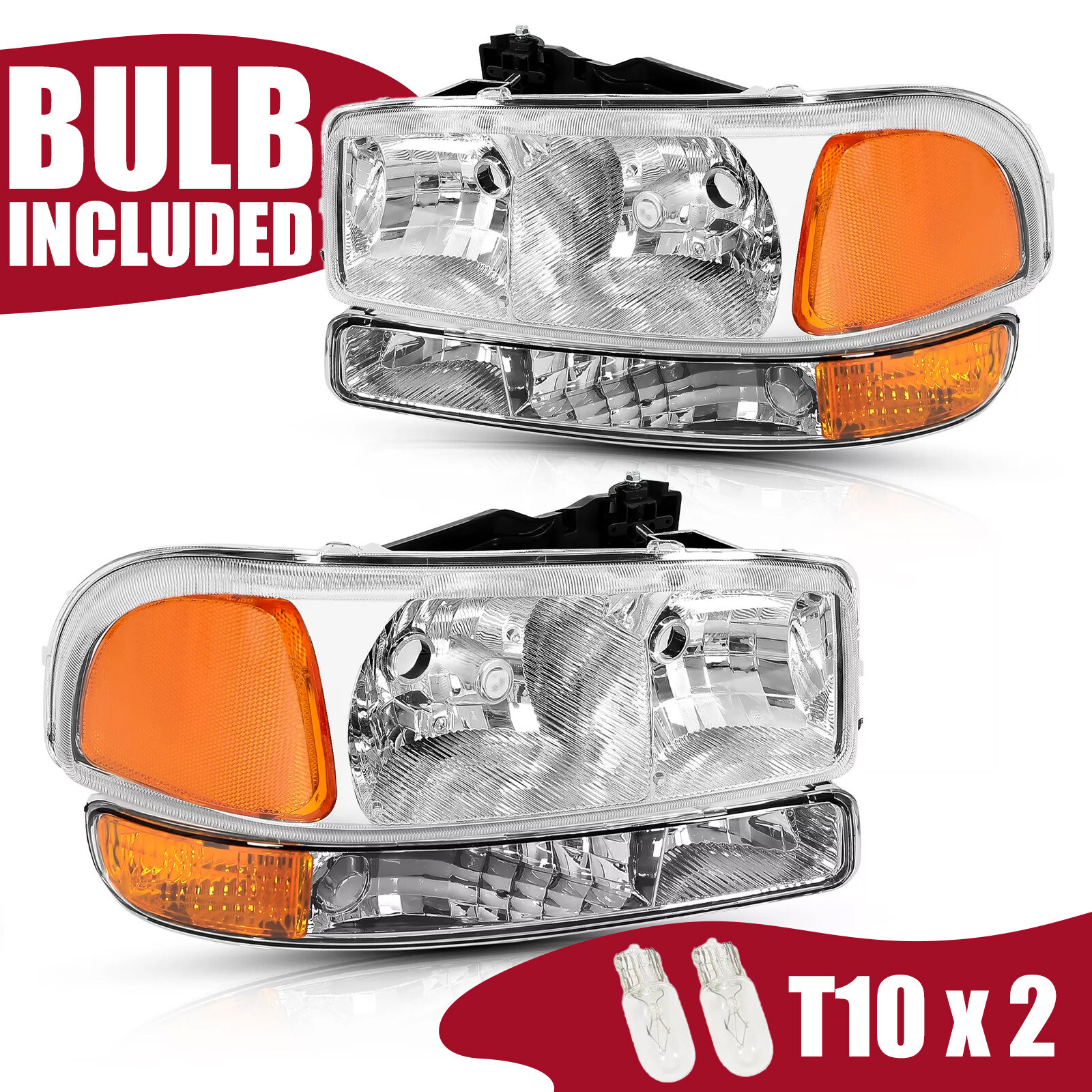 Headlights + Bumper Lamps For GMC Sierra 1500 2500HD 3500 Yukon 1999-2007