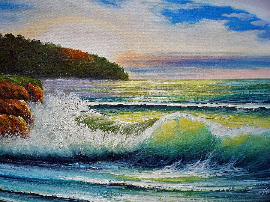 Ölbild Meeresstrand, Wellen, Küstenlandschaft, ÖLGEMÄLDE HANDGEMALT F:50x60cm - Bild 3 von 4