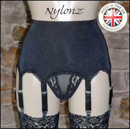 8 Strap Luxury Suspender Belt Black (Garter Belt) NYLONZ  ?? Made In UK ??