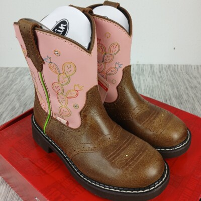Justin Boots Girls 13 D Gypsy Glitzi Light Up Pink Cactus Leather Cowgirl Boots
