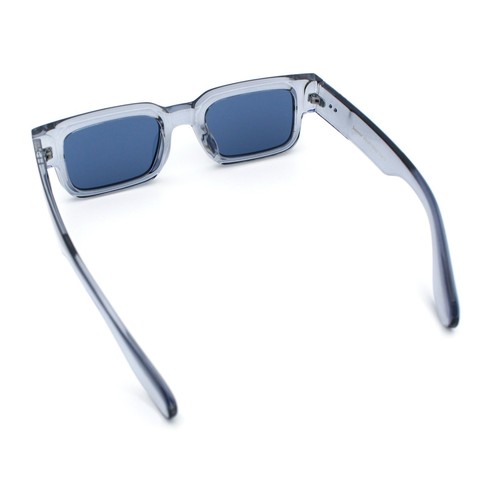 Narrow Rectangle Horn Rim Gentlmanly Thick Beveled Plastic Sunglasses - Picture 27 of 39
