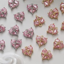 4pcs Love Heart Cross Charm,Cubic Zirconia Heart Pendant,Heart Pave Charm