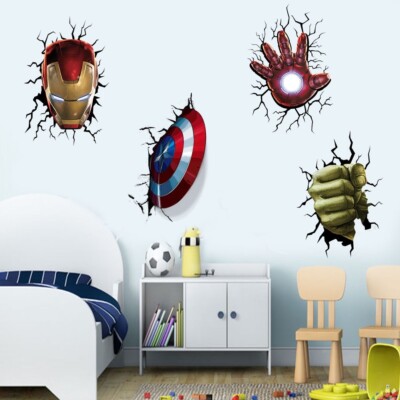 Wandtattoo 3D AVENGERS Aufkleber Sticker Superhelden Marvel DC Hulk Thor Iron