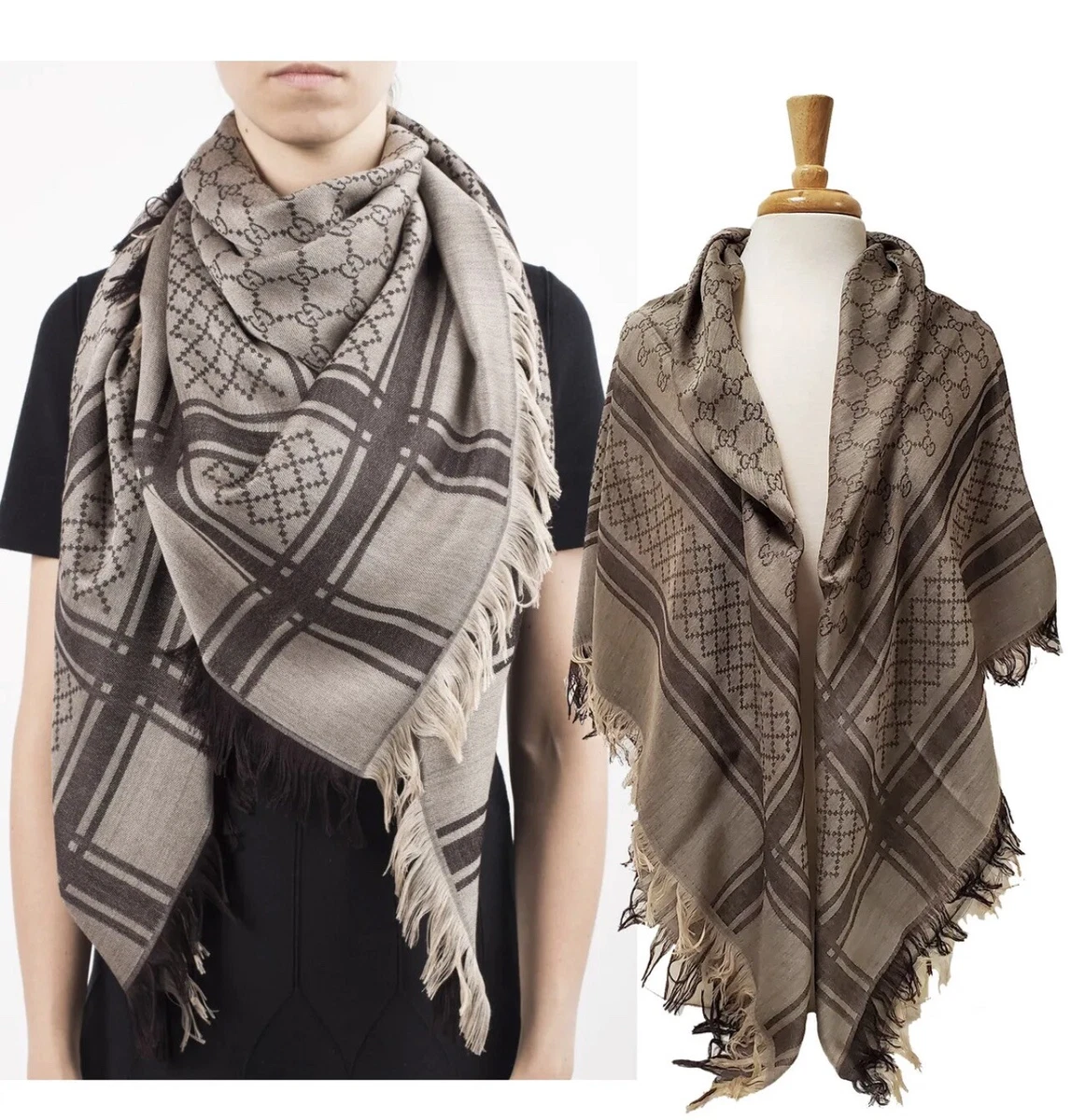 Monogram Blanket Shawl - Oversized Square Black Scarf