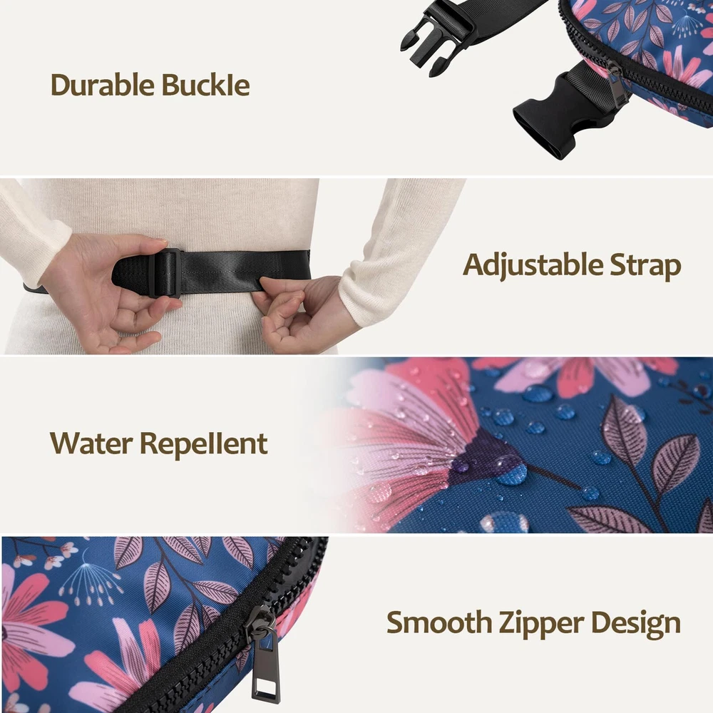 Unisex Belt Bag Floral Fanny Pack for Women Men with Adjustable Strap Small W...