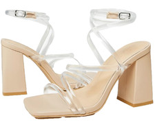 Women's Clear Strap Sandals Chunky Block High Heels Open Square Toe Shoes US 6