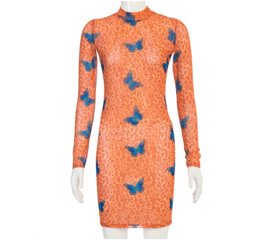 Women Mesh See-through Long Sleeve Butterfly Print Cute Sexy Beach Mini  Dress #T | eBay