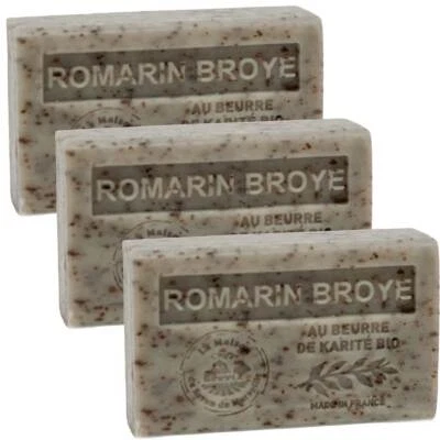 MAISON DU SAVON 3 x 125g Bars - Crushed Rosemary Scented French Soap with Organic Shea Butter