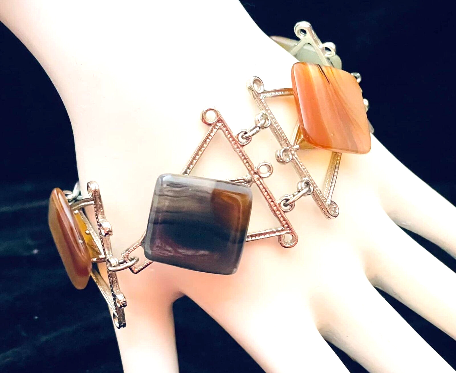 Polished Agate Rectangular Stones Bracelet Silver… - image 7
