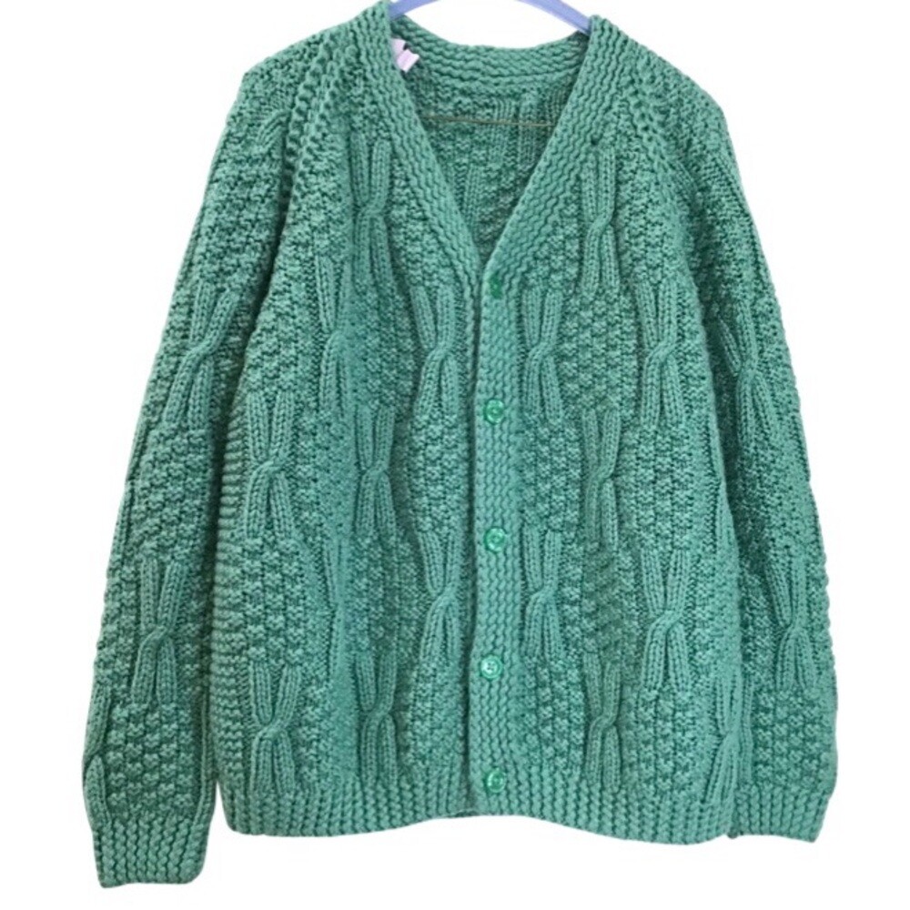 Cardigan V-neck Sweater, Green Teal, Size L