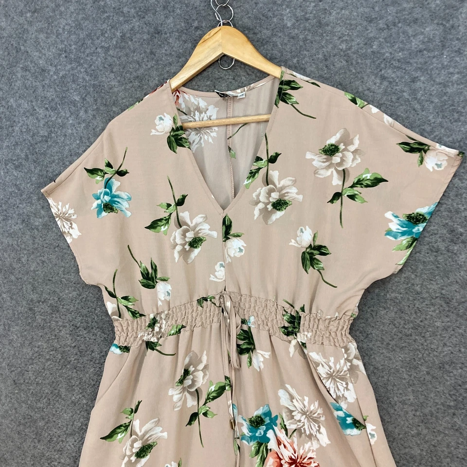 Vestido Feminino Silver Wishes Tamanho 12 Floral Bege Elástico Cintura Manga Curta 4702 - Imagem 2 de 4