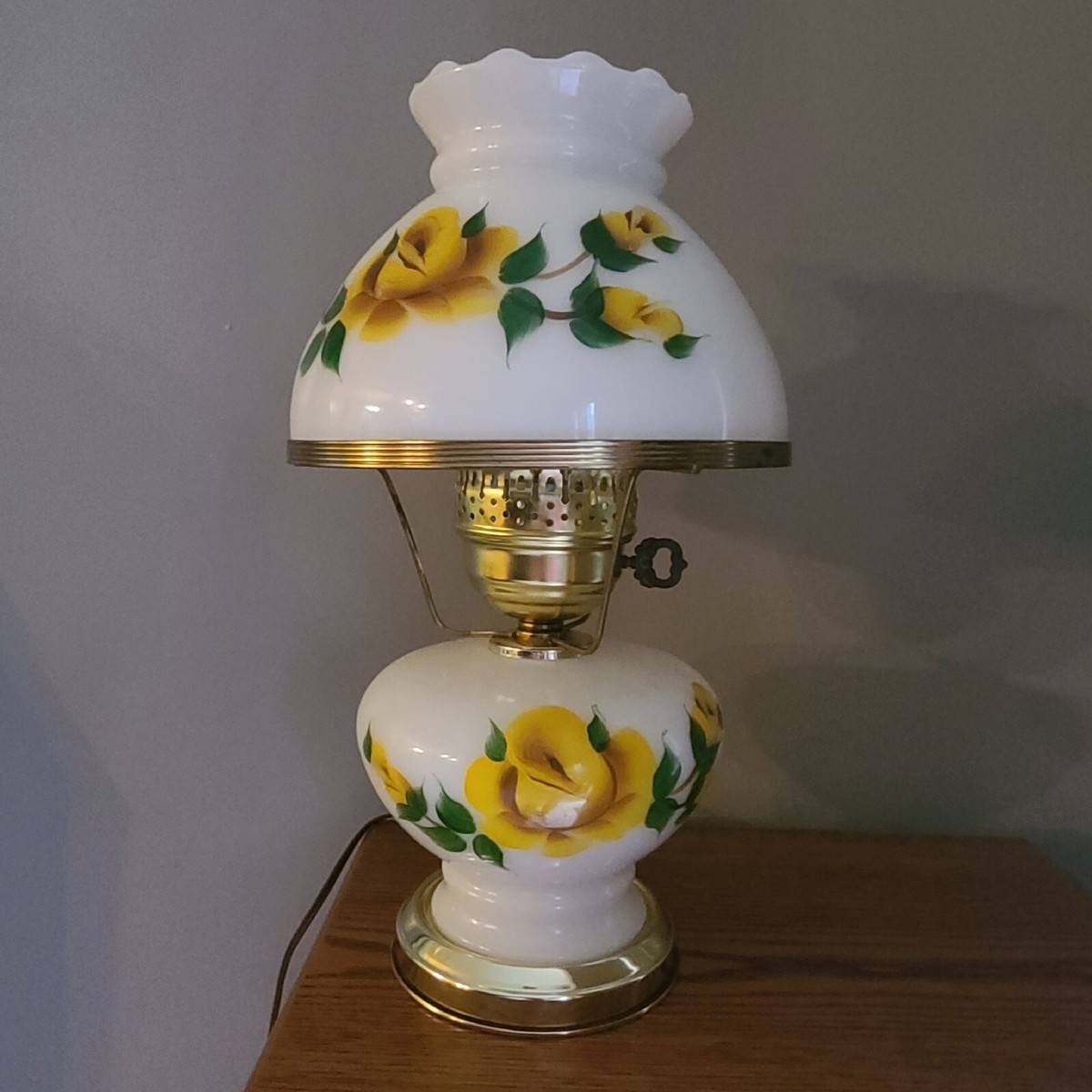 Vintage Gone with the Wind Glass Hurricane Lamp Milk Glass Yellow