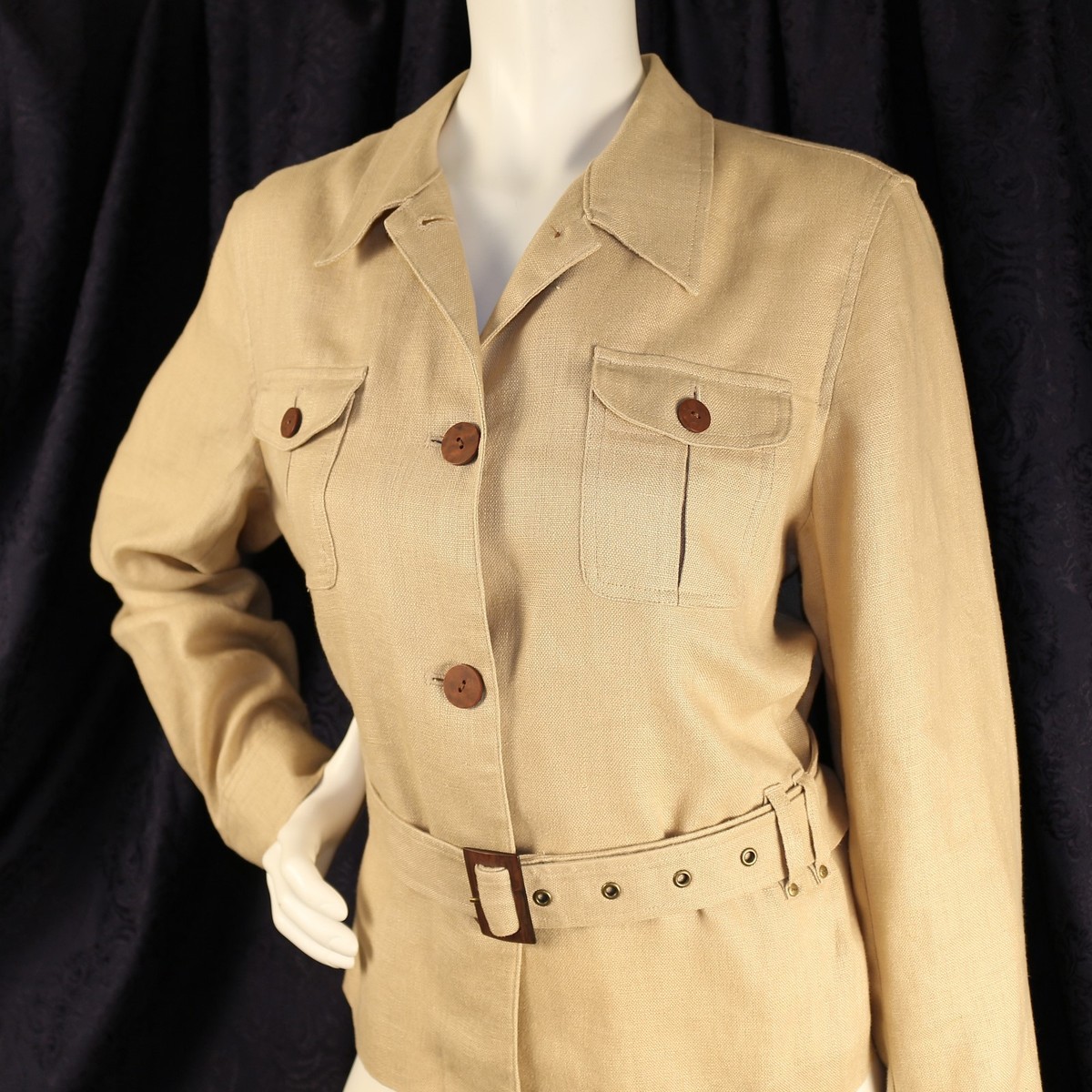 JONES NEW YORK SIGNATURE Safari Beige Brown Linen Women Belted Jacket Size L