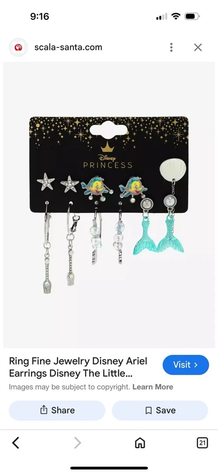 Juego de 6 pares de pendientes Sirenita Disney nuevos con etiqueta Foto 3 de 3