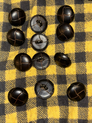 12 Lot 3/4  Deluxe Genuine Dark Brown Leather Shank Buttons 19mm New Old Stock