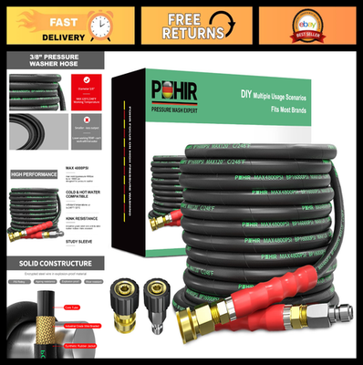 #ad 50FT Pressure Washer Hose 3 8quot; Kink Resistant 4800PSI Hot Cold Water Quick Conne $135.99