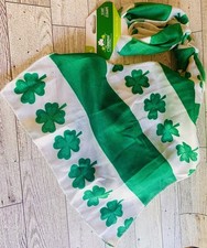 Irish Shamrock Green White Scarf St. Patrick  s day 60x11  Ships FAST 
