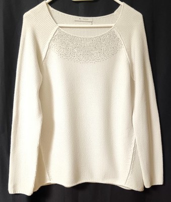 MONARI Strickpullover A-Linie Baumwolle Glitzer Weiß Gr. 40/42 - vgl. Maße!