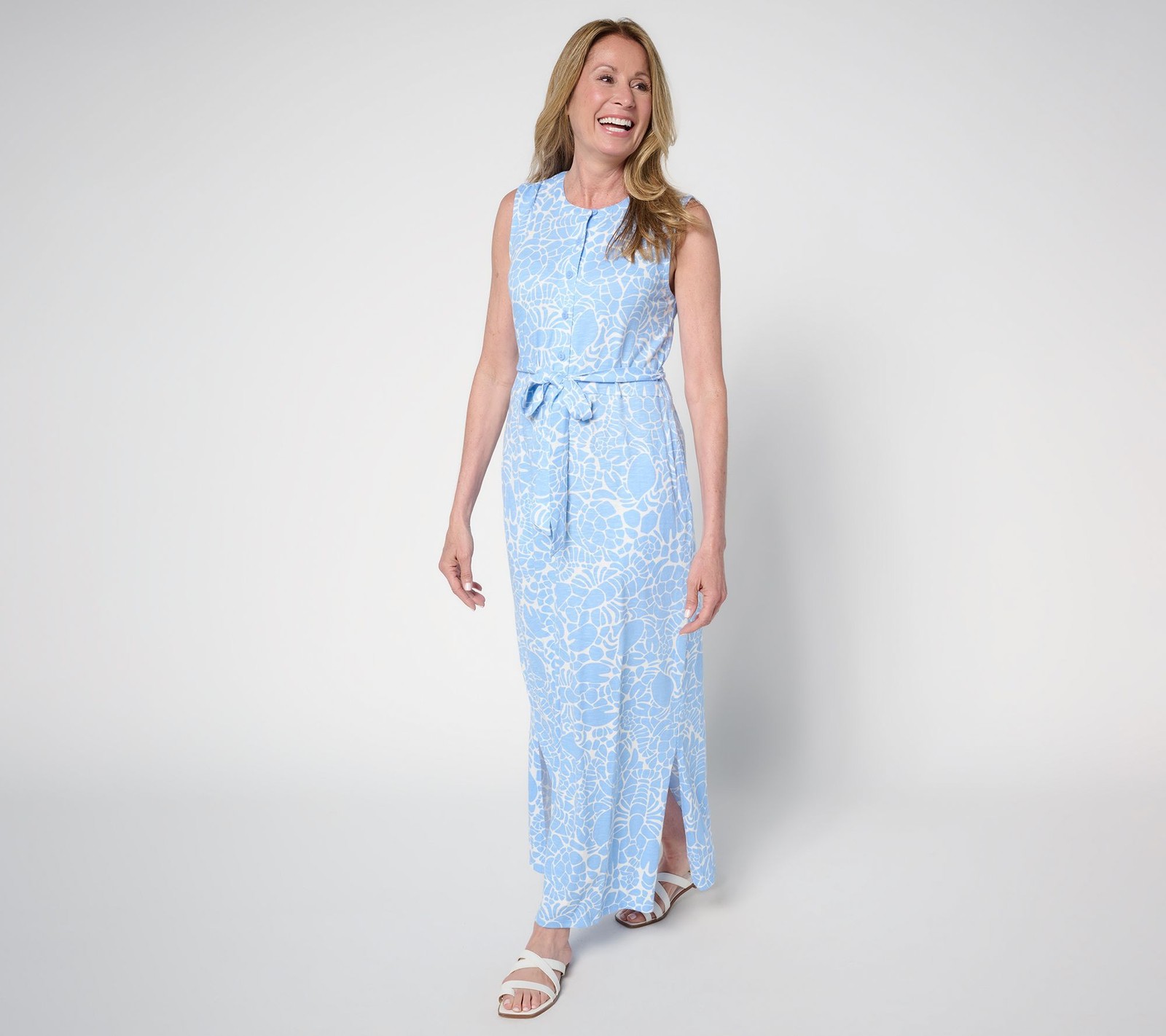 Gloria Vanderbilt Women's Dress Sz L Denim & Co. Slub Jersey Button Blue A694639
