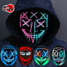 Wireless Neon LED Purge Mask Glow in Dark Halloween Cosplay Party Masquerade...