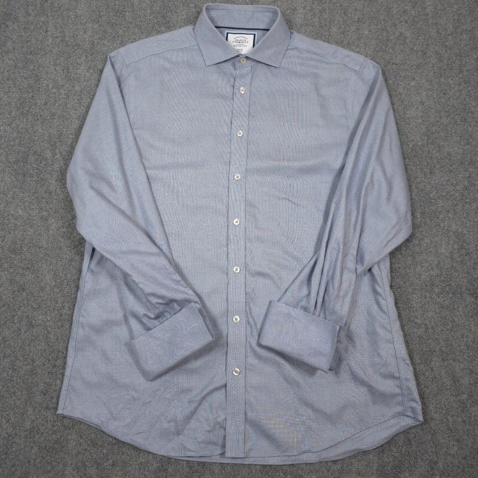 Camisa de vestir Charles Tyrwhitt para hombre 16,5-34 azul con botones calce ajustado puño francés Foto 2 de 4